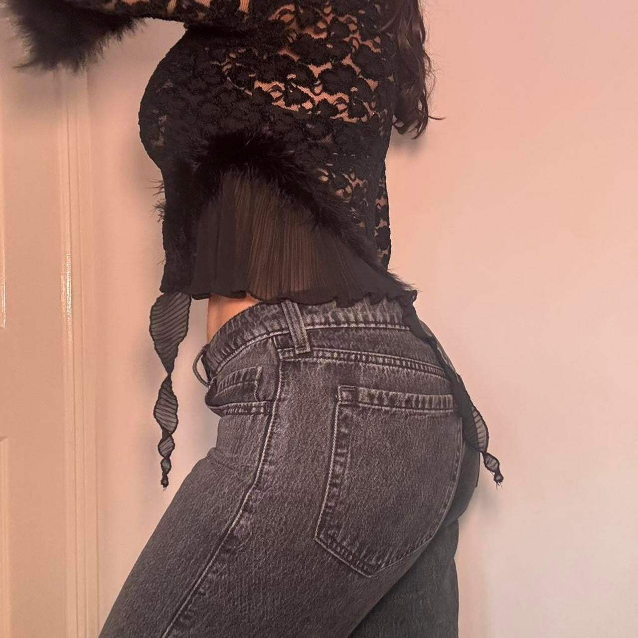 00s black lace & feather top XS
