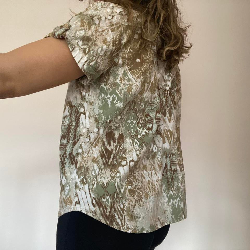 Cotton blend white & green shirt medium