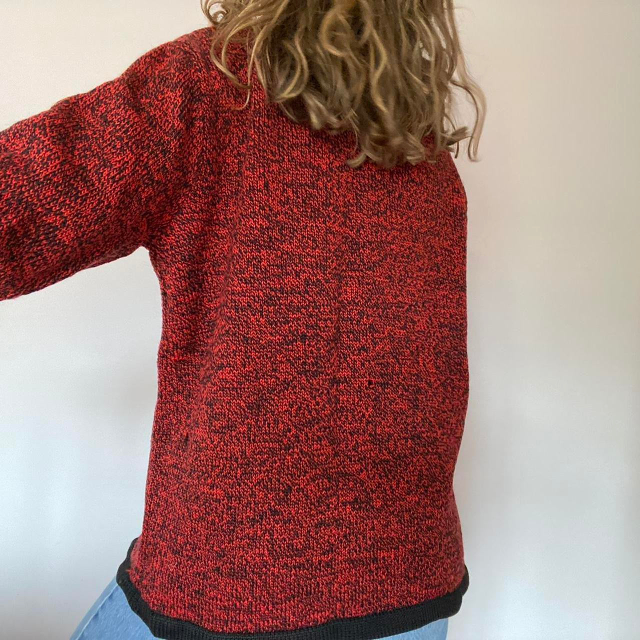 Red & black knit cardigan L