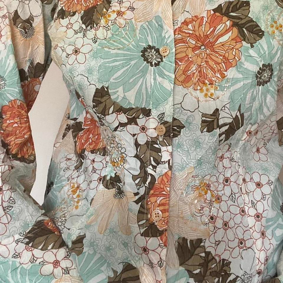 Pastel floral sequin & beaded shirt medium