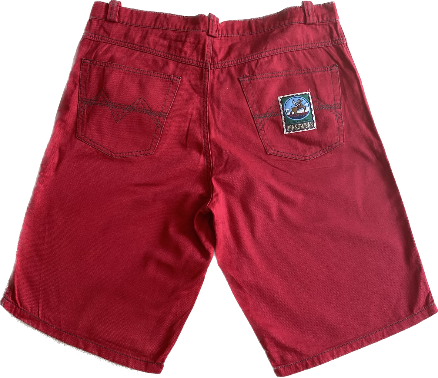 100% cotton red high waisted shorts w36”