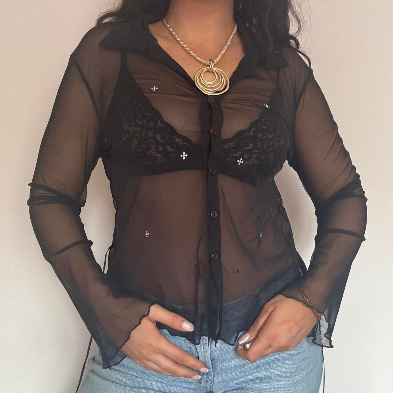00s black mesh shirt M
