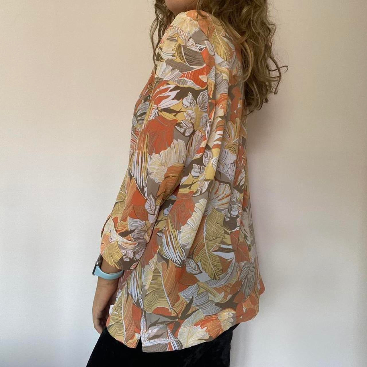 Orange floral sheer shirt L