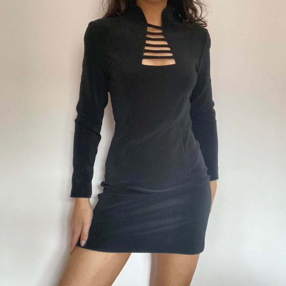 princess polly baby blue dress ASOS DESIGN high neck long sleeve cord mini dress in black