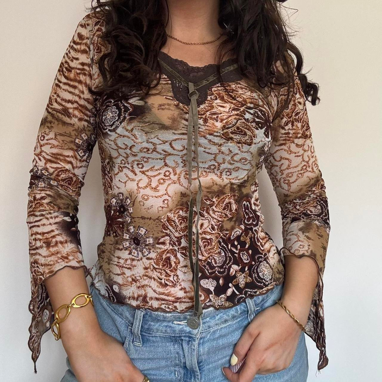 00s brown frilly top S