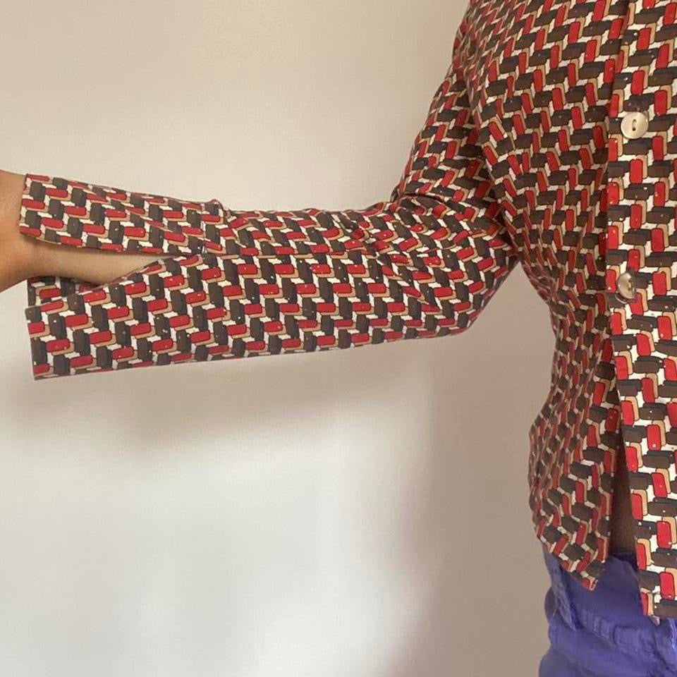 00s red & brown fitted shirt medium