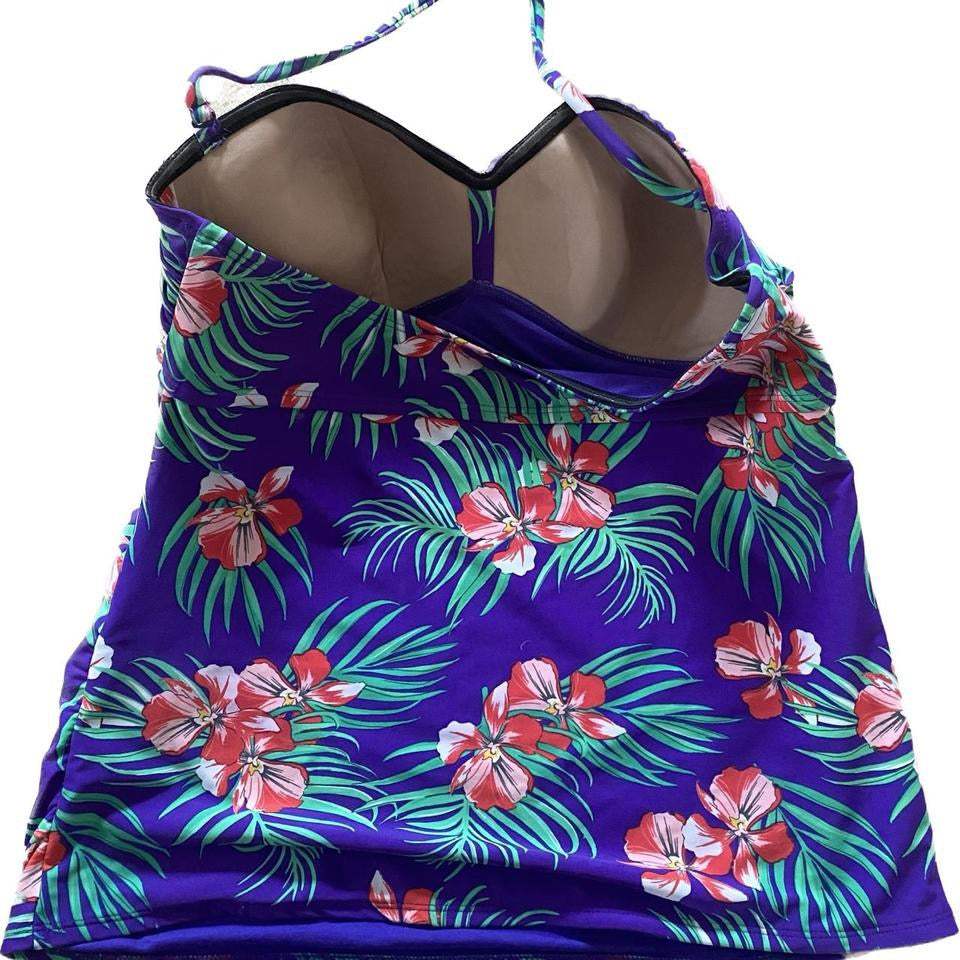 00s purple floral tankini M/L