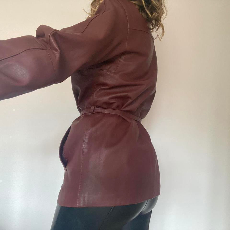Burgundy leather jacket small