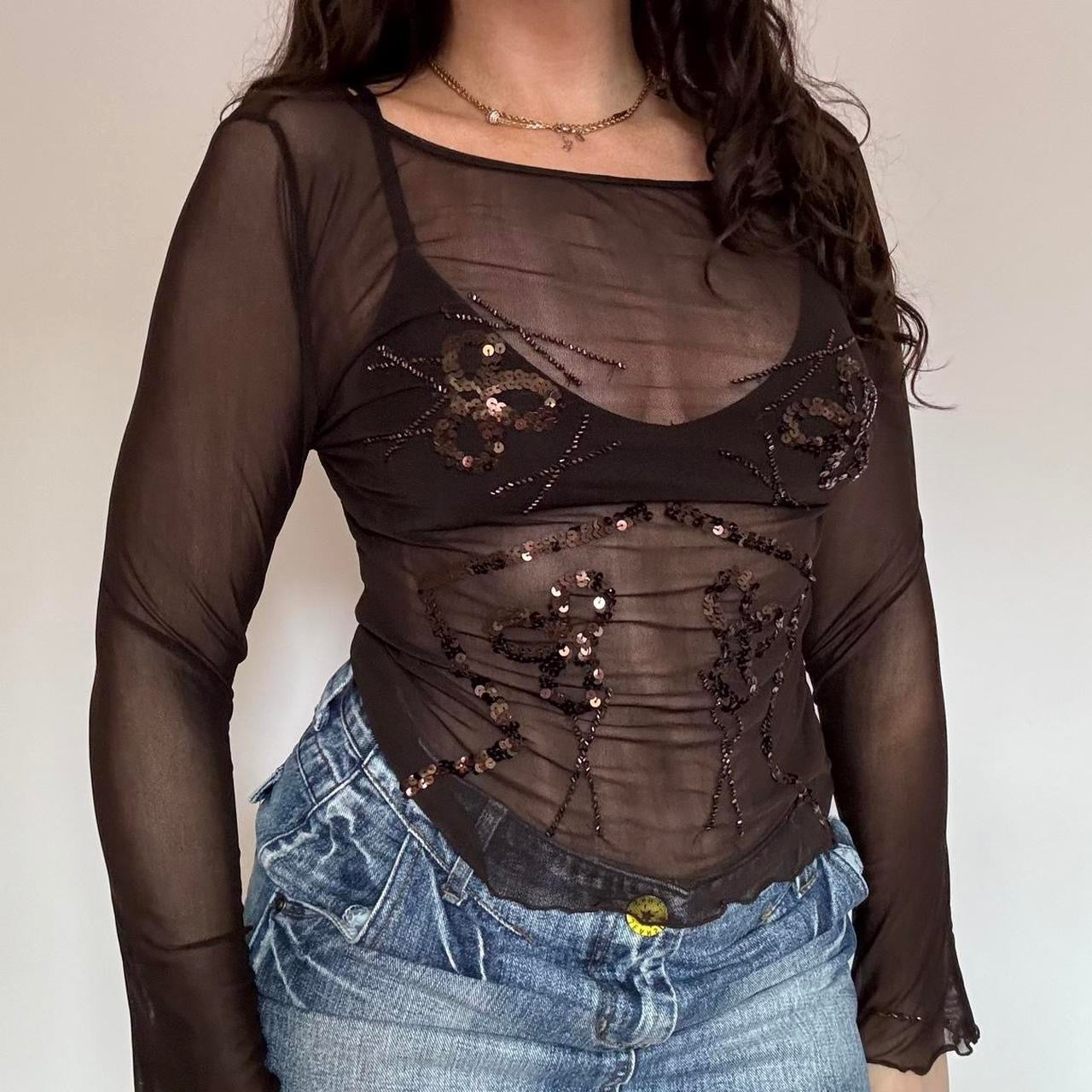 00s brown sheer top S/M