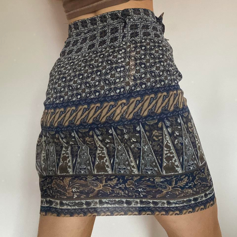 Mini wrap skirt navy and brown w27”