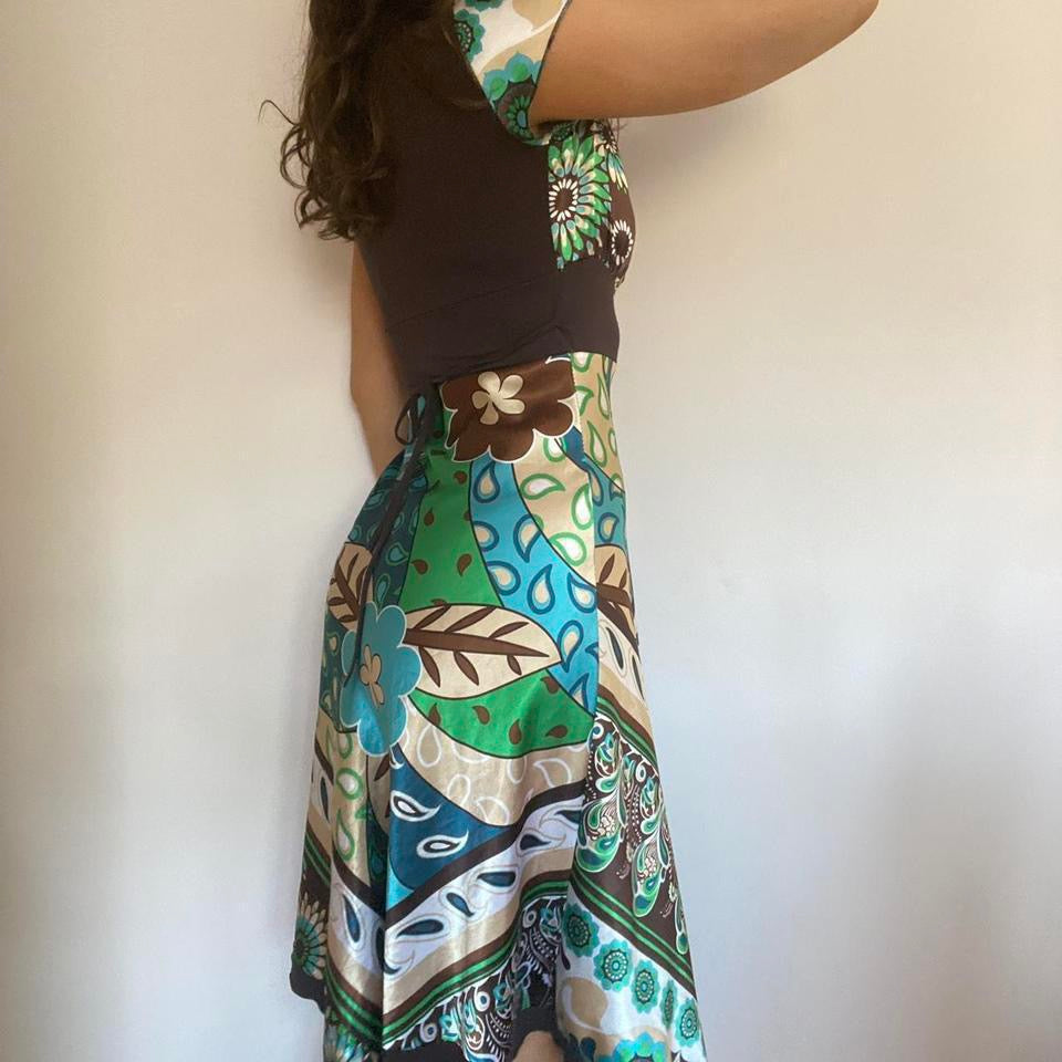 00s floral satin midi dress small