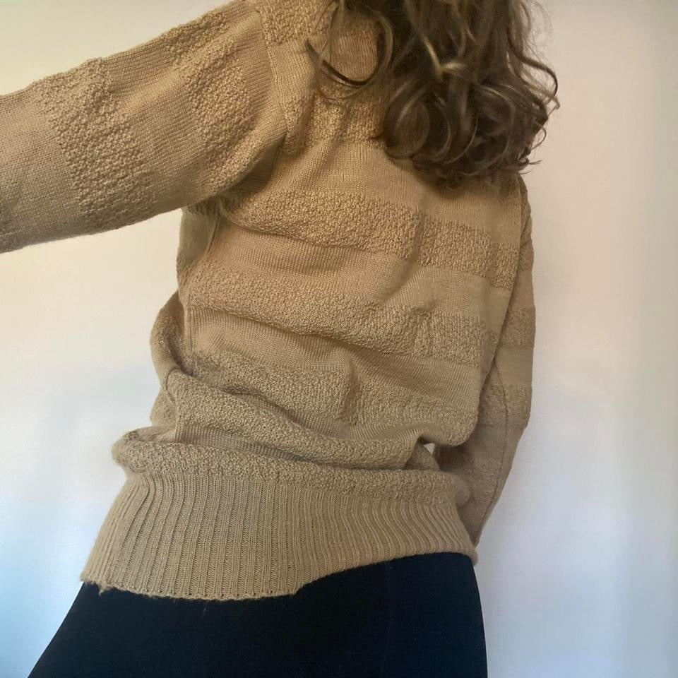 Wool blend brown v-neck striped knit jumper small