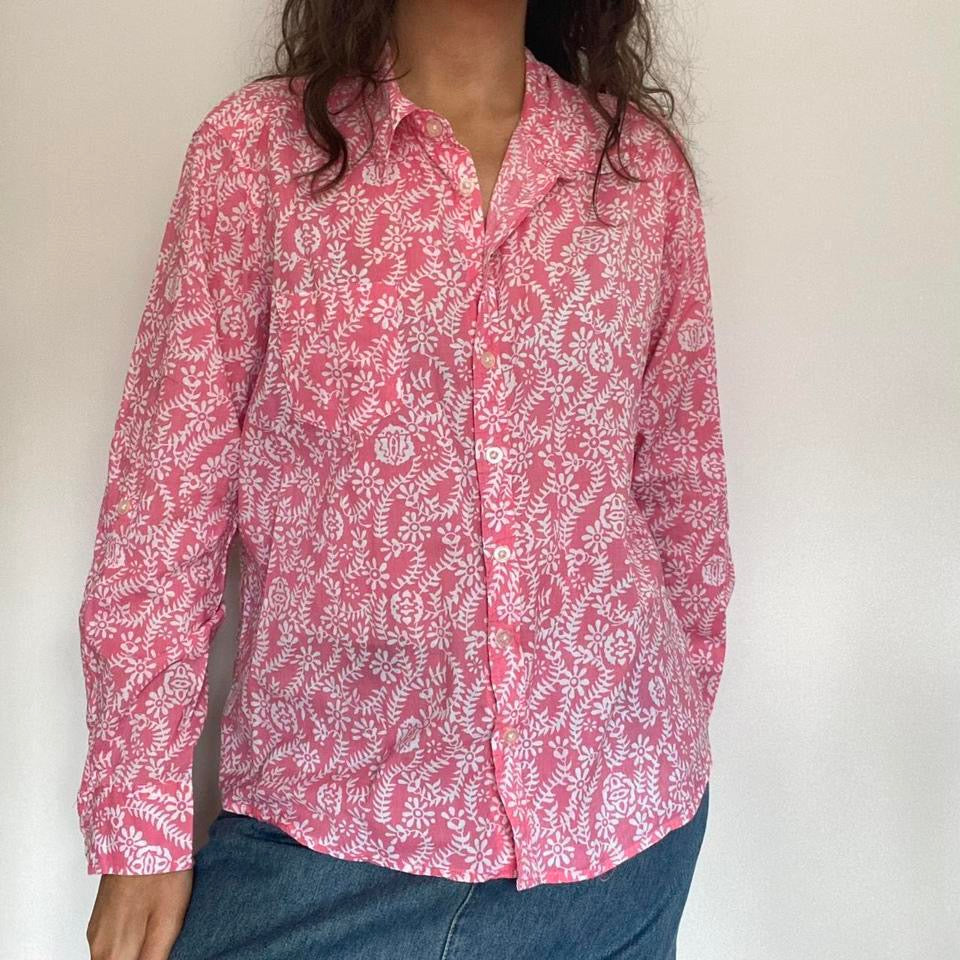 100% cotton pink & white floral shirt large