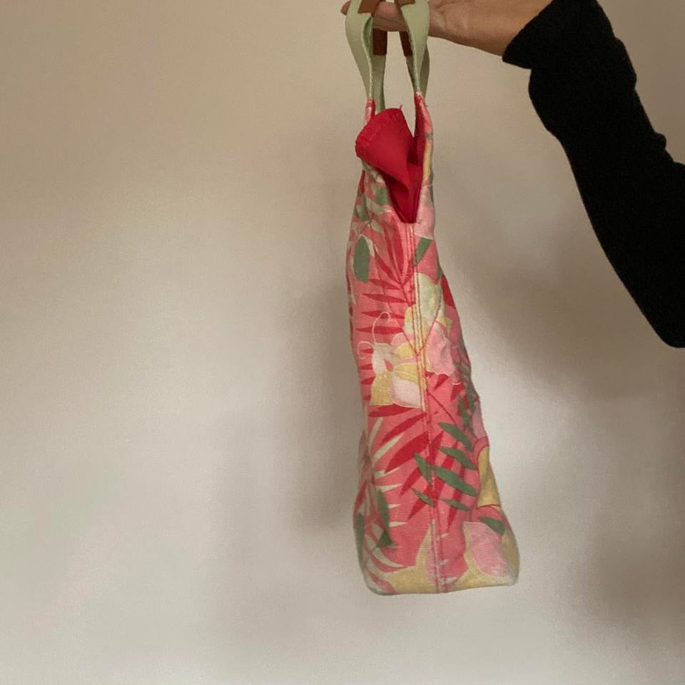 00s pink floral cotton & linen bag