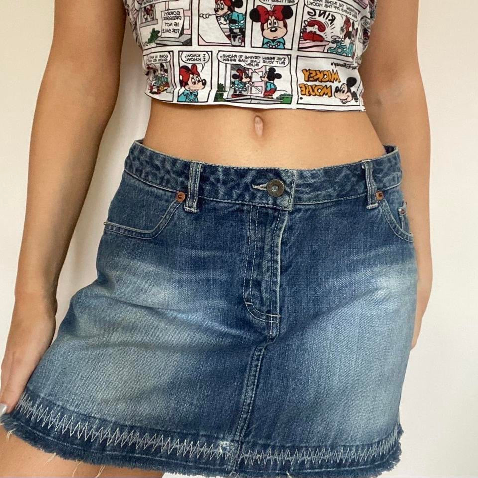 Y2K blue denim low waist mini skirt w33”