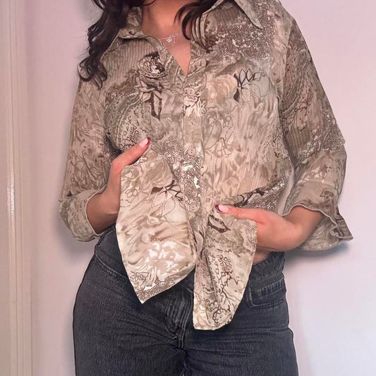 00s green crinkle shirt M/L