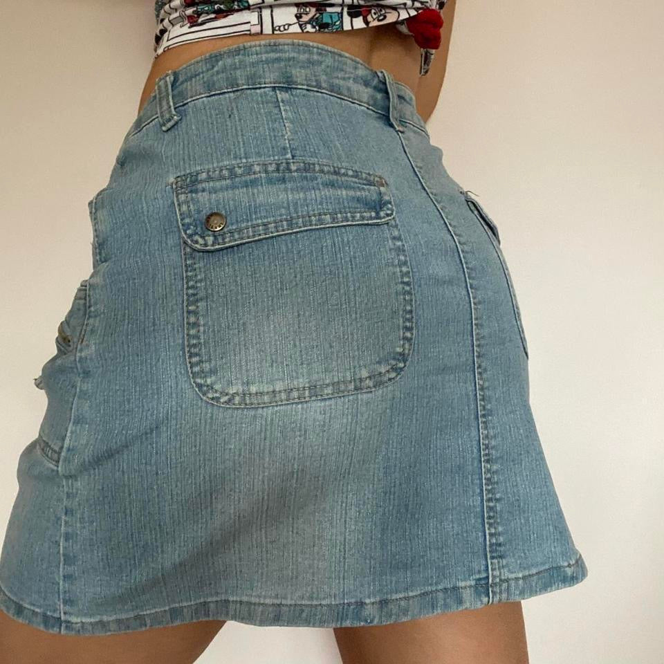 Y2K light blue denim mini skirt w35”