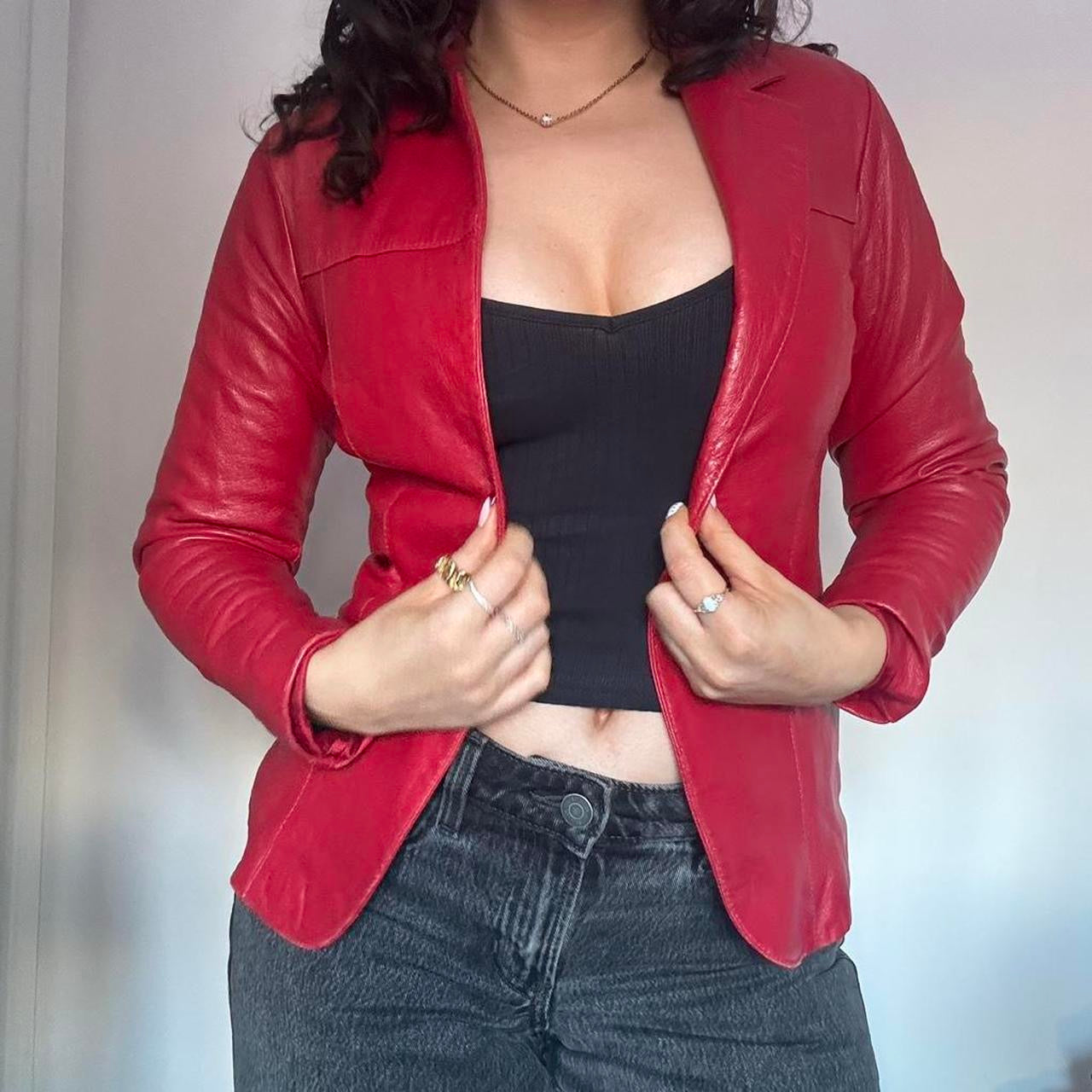Red leather jacket XS