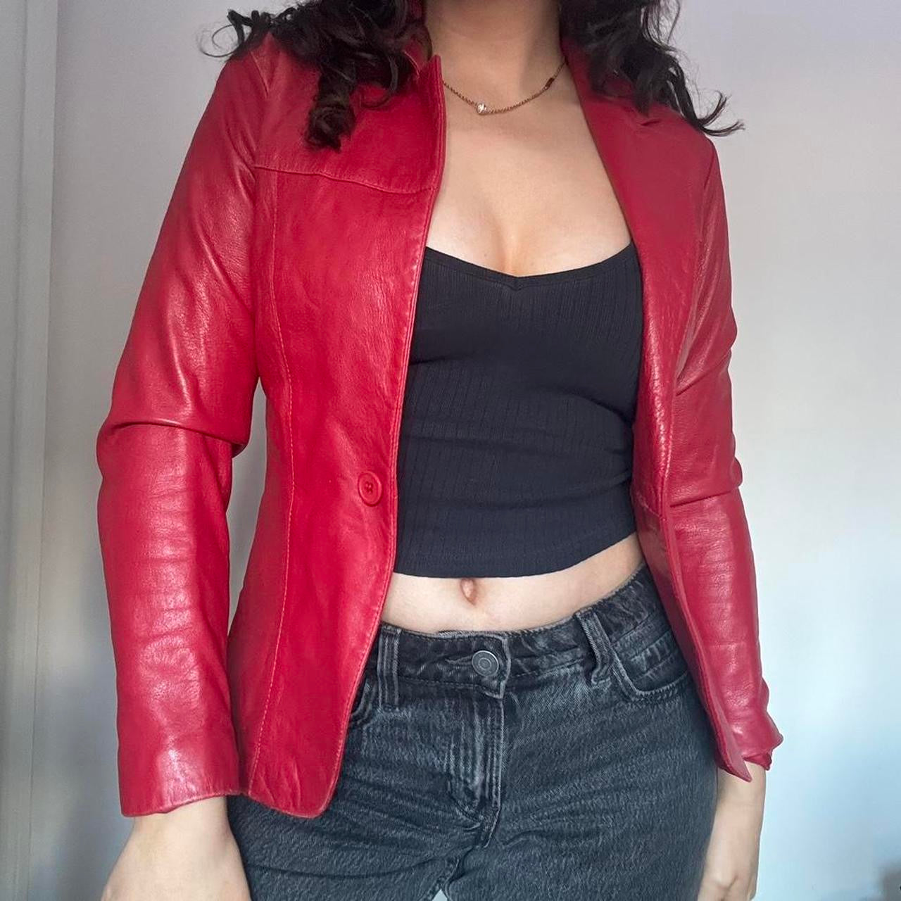 Red leather jacket XS