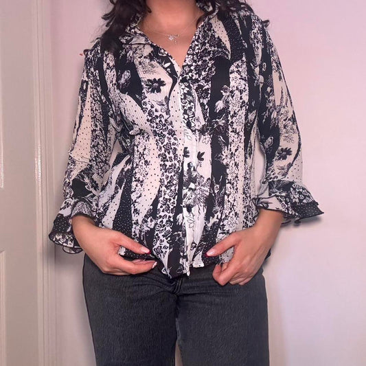 00s black & white crinkle shirt S-XL