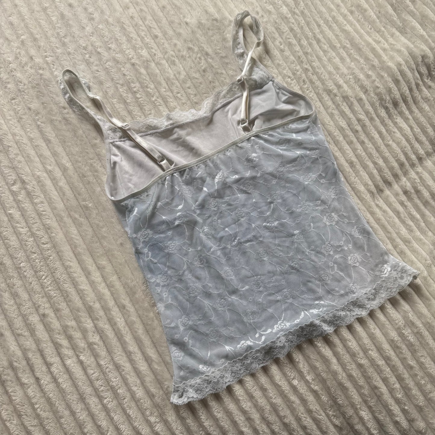 00s white lace sheer top XS