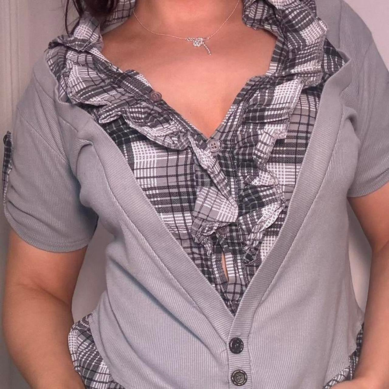 00s grey 2 in 1 shirt cardigan L