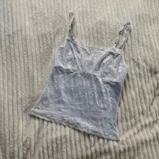 00s white lace sheer top XS