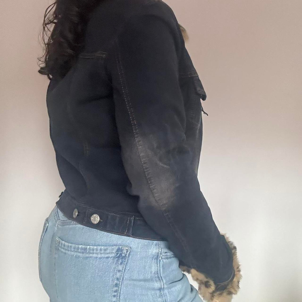 Denim jacket with leopard trim M
