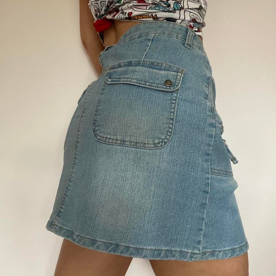 Y2K light blue denim mini skirt w35”