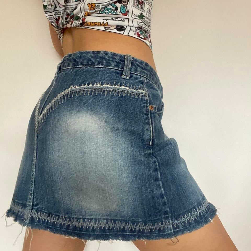 Y2K blue denim low waist mini skirt w33”