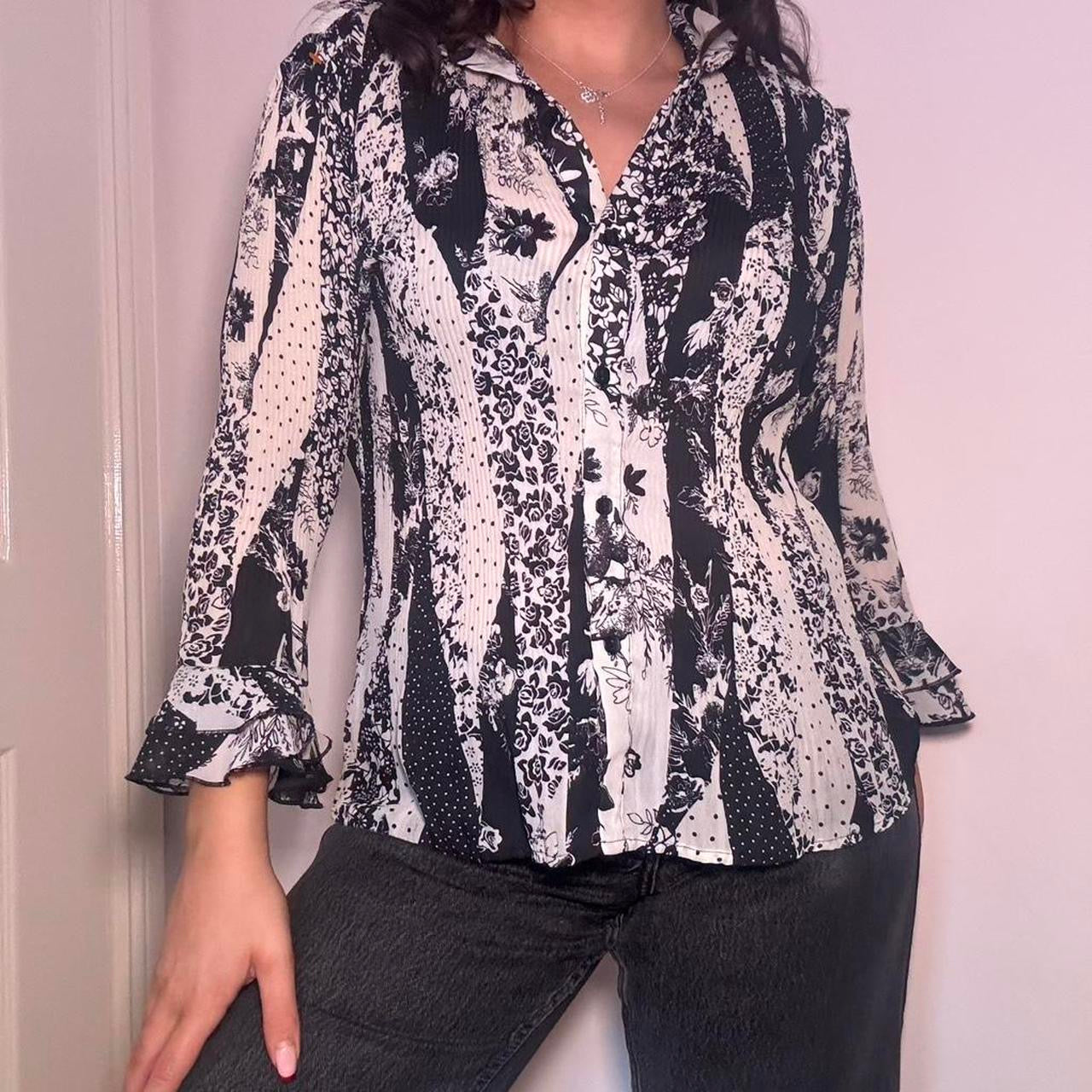 00s black & white crinkle shirt S-XL