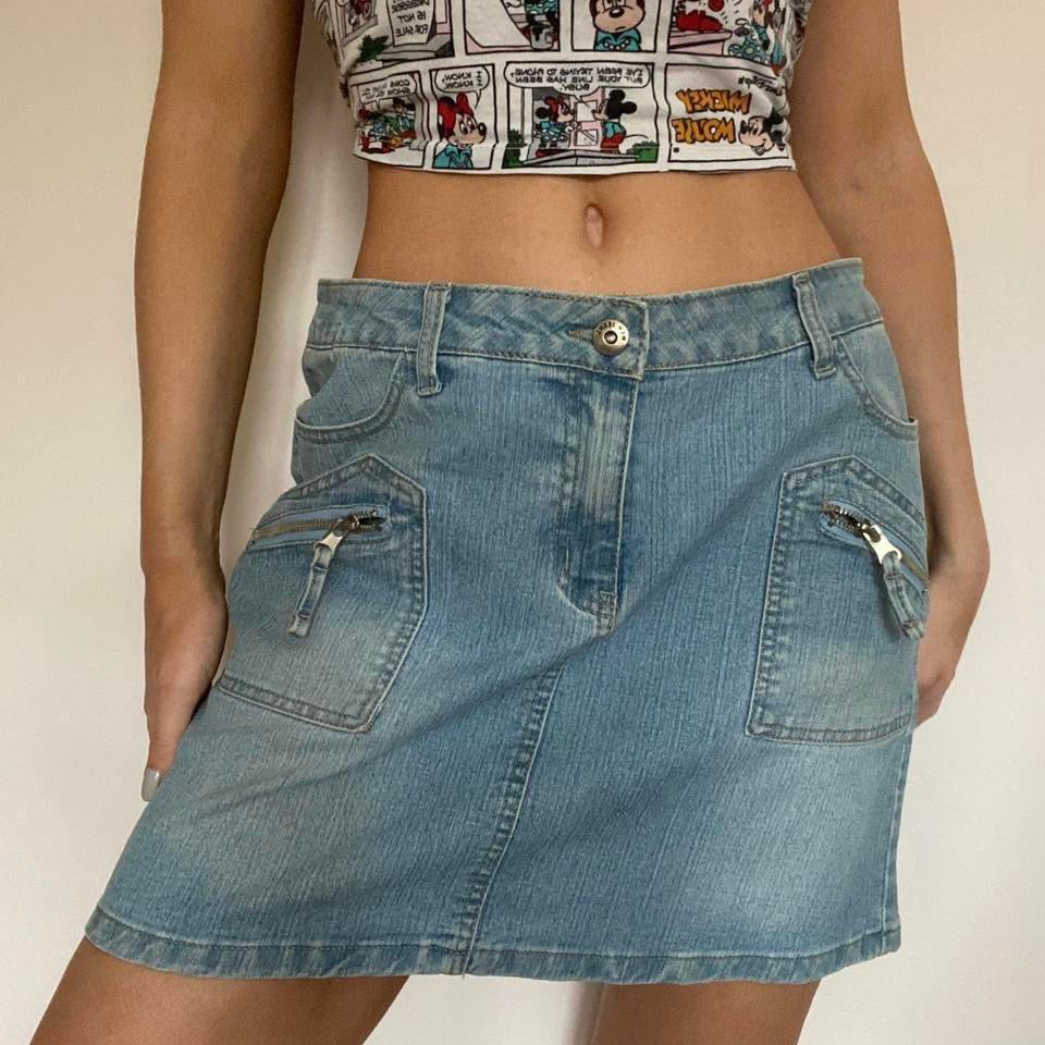 Y2K light blue denim mini skirt w35”