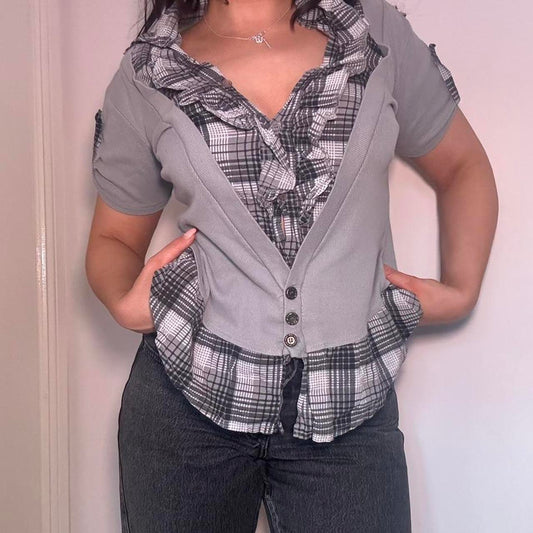 00s grey 2 in 1 shirt cardigan L