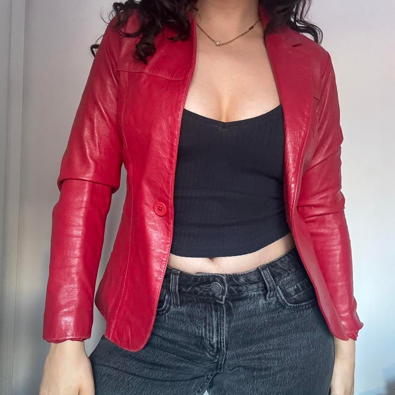 Red leather jacket XS