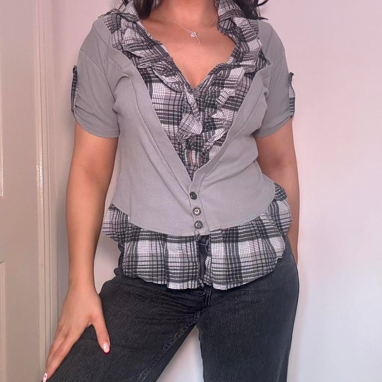 00s grey 2 in 1 shirt cardigan L