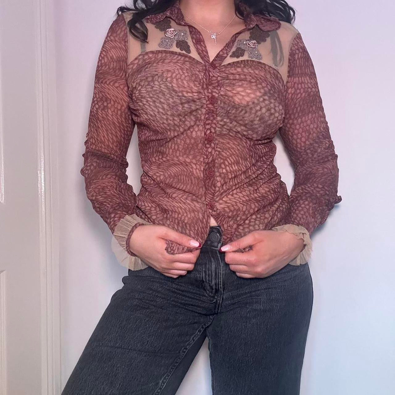 00s semi sheer floral shirt XS/S