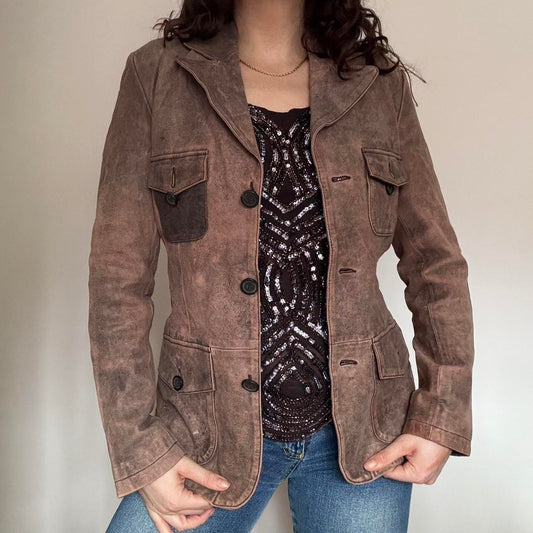 00s brown leather jacket S