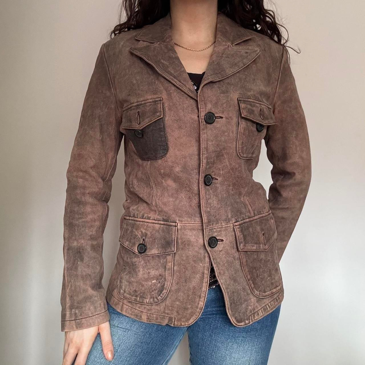 00s brown leather jacket S