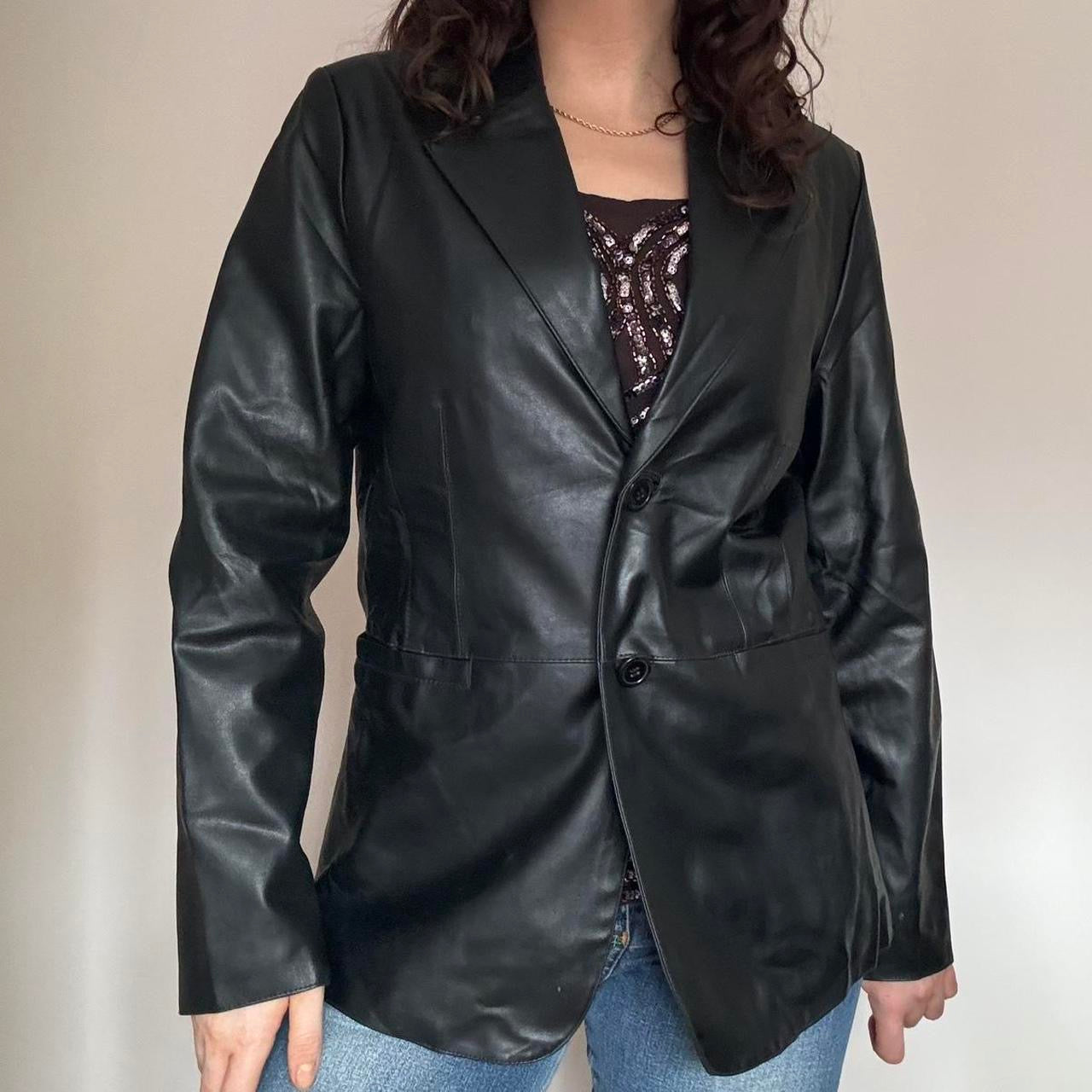00s black faux leather jacket M