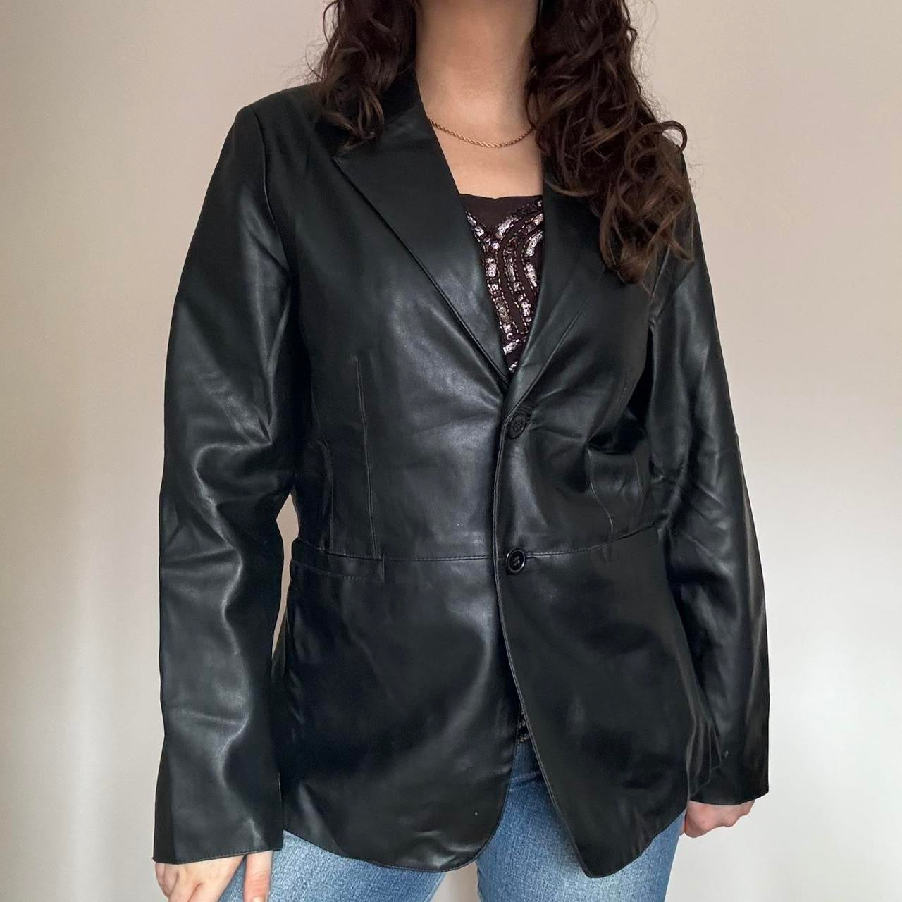 00s black faux leather jacket M