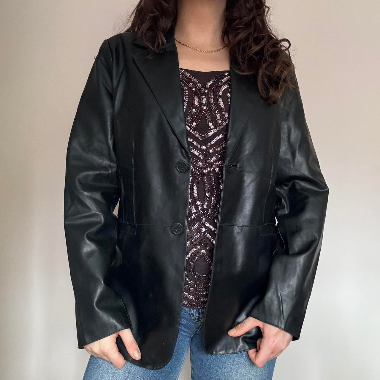00s black faux leather jacket M