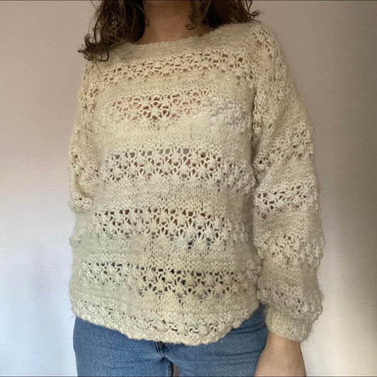 Cream knit & crochet jumper M