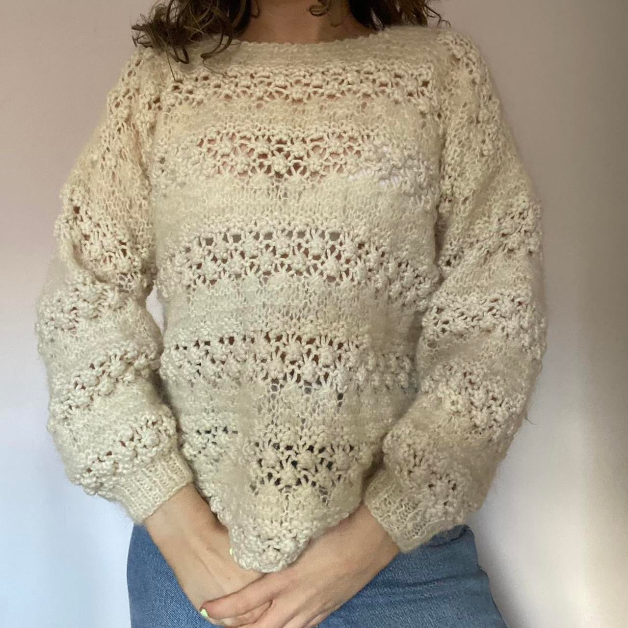 Cream knit & crochet jumper M