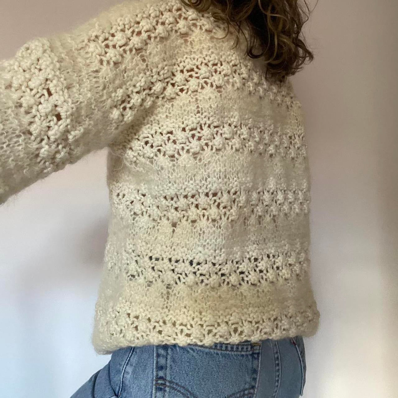 Cream knit & crochet jumper M