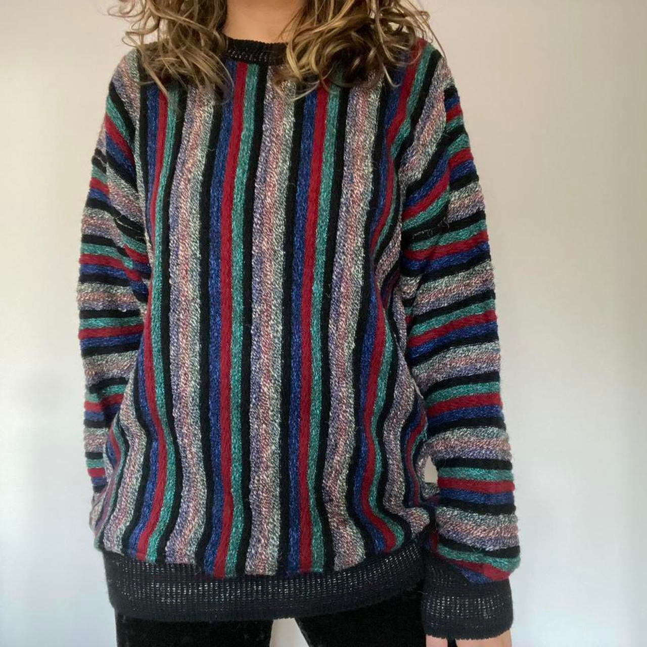 Multicoloured striped wool jumper M