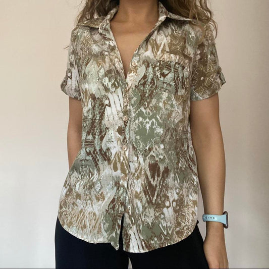 Cotton blend white & green shirt medium