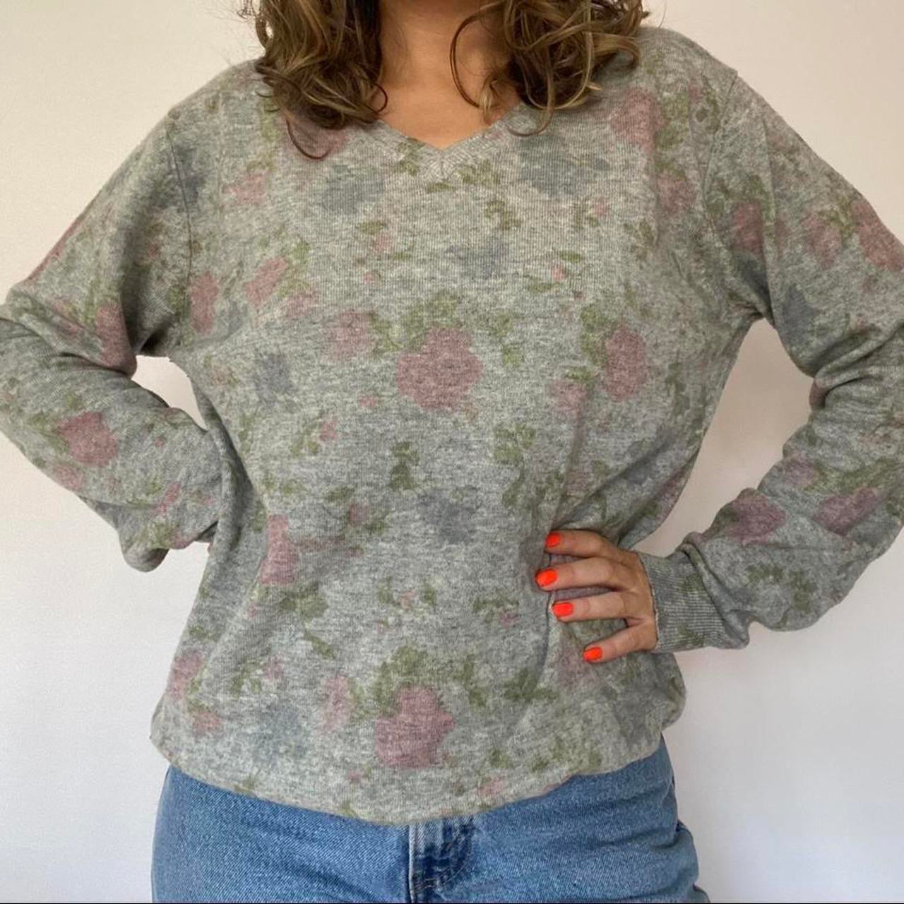 Grey floral wool jumper M/L