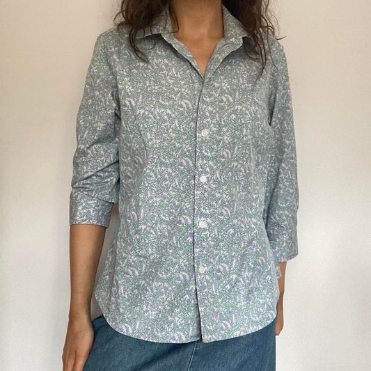 100% cotton green & lilac floral shirt medium