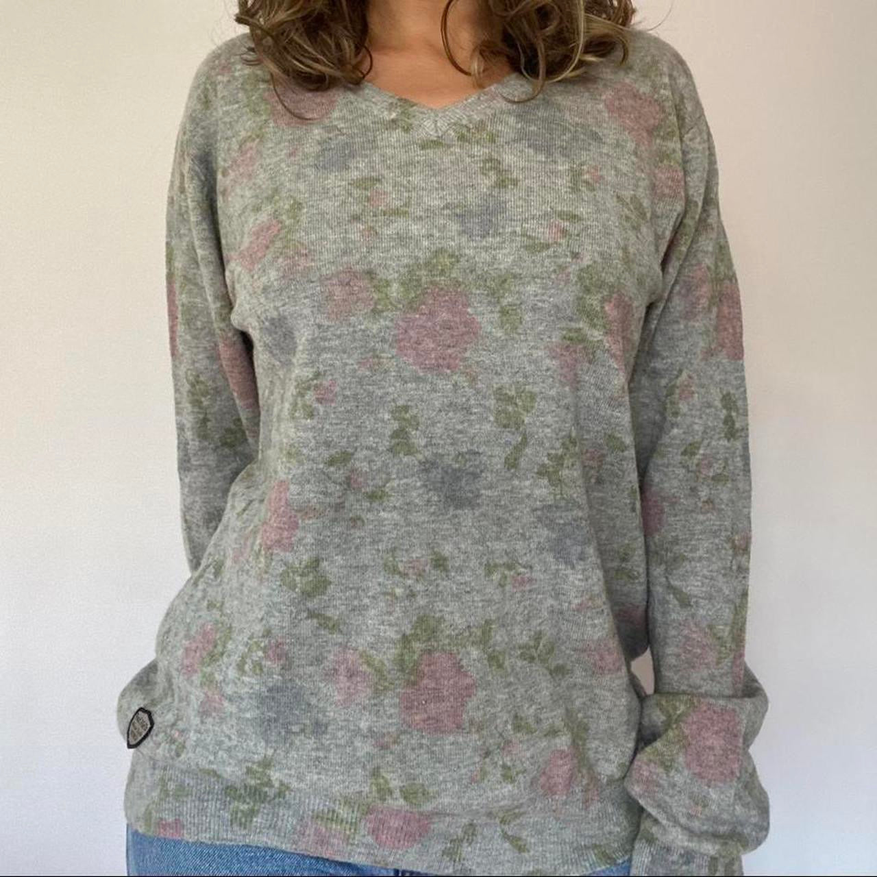 Grey floral wool jumper M/L