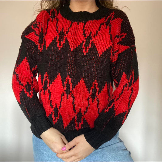 Black & red knit jumper L
